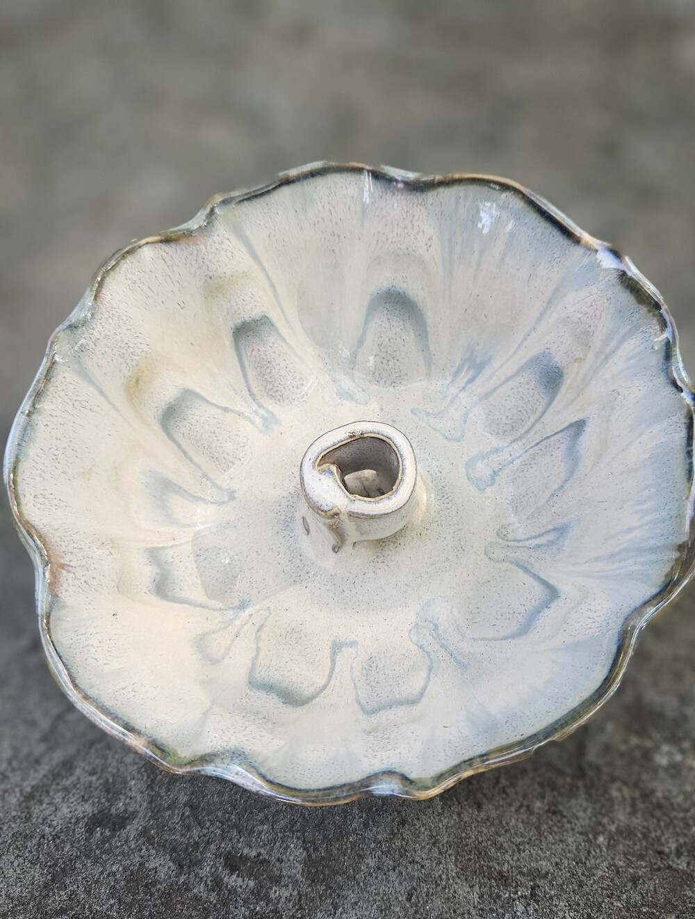BAY Pottery Japanese flower frog in Cream and Light Blue~ *** SEE SELLER'S NOTES